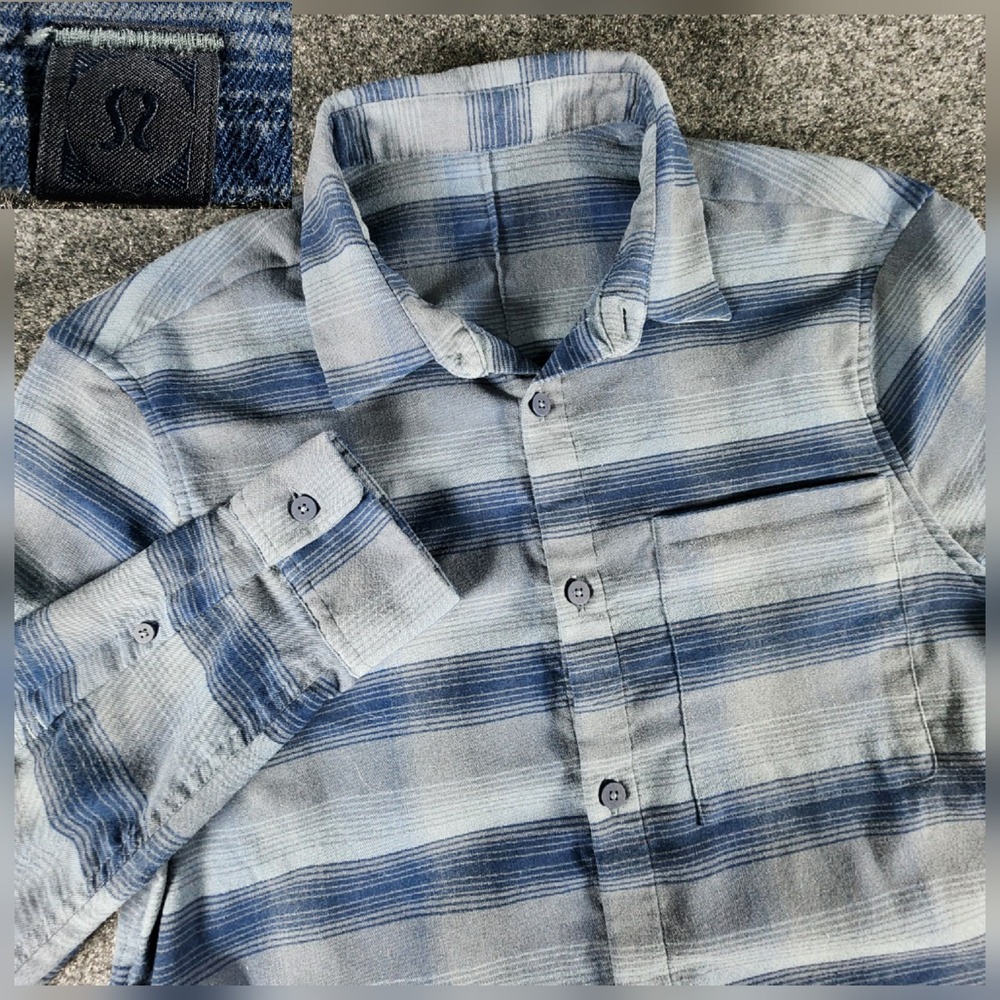 Lululemon Masons Peak Flannel Button Up Long Sleeve Shirt Mens‎ Small Gray Plaid